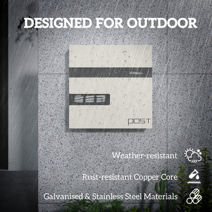 HOMCOM Wall Mounted Post Box - Modern Weatherproof Letterbox with Lock & Keys - Stainless Steel Design for UK Homes
