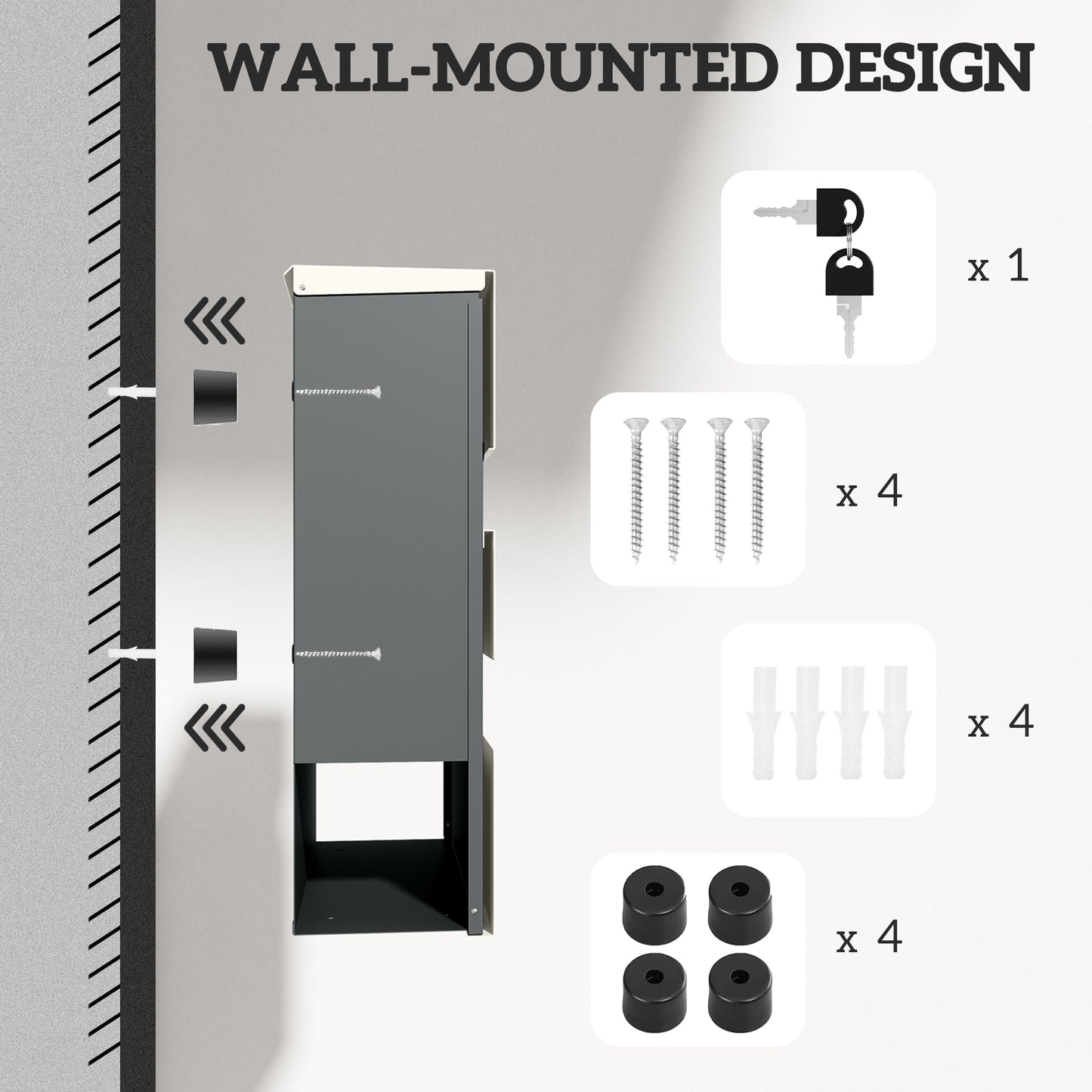 HOMCOM Wall Mounted Post Box - Modern Weatherproof Letterbox with Lock & Keys - Stainless Steel Design for UK Homes
