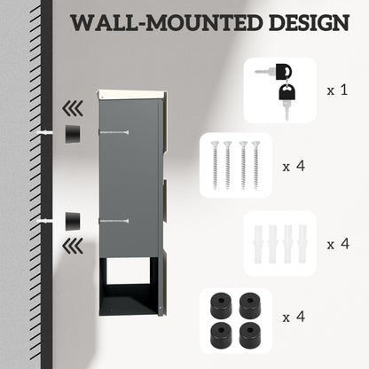 HOMCOM Wall Mounted Post Box - Modern Weatherproof Letterbox with Lock & Keys - Stainless Steel Design for UK Homes
