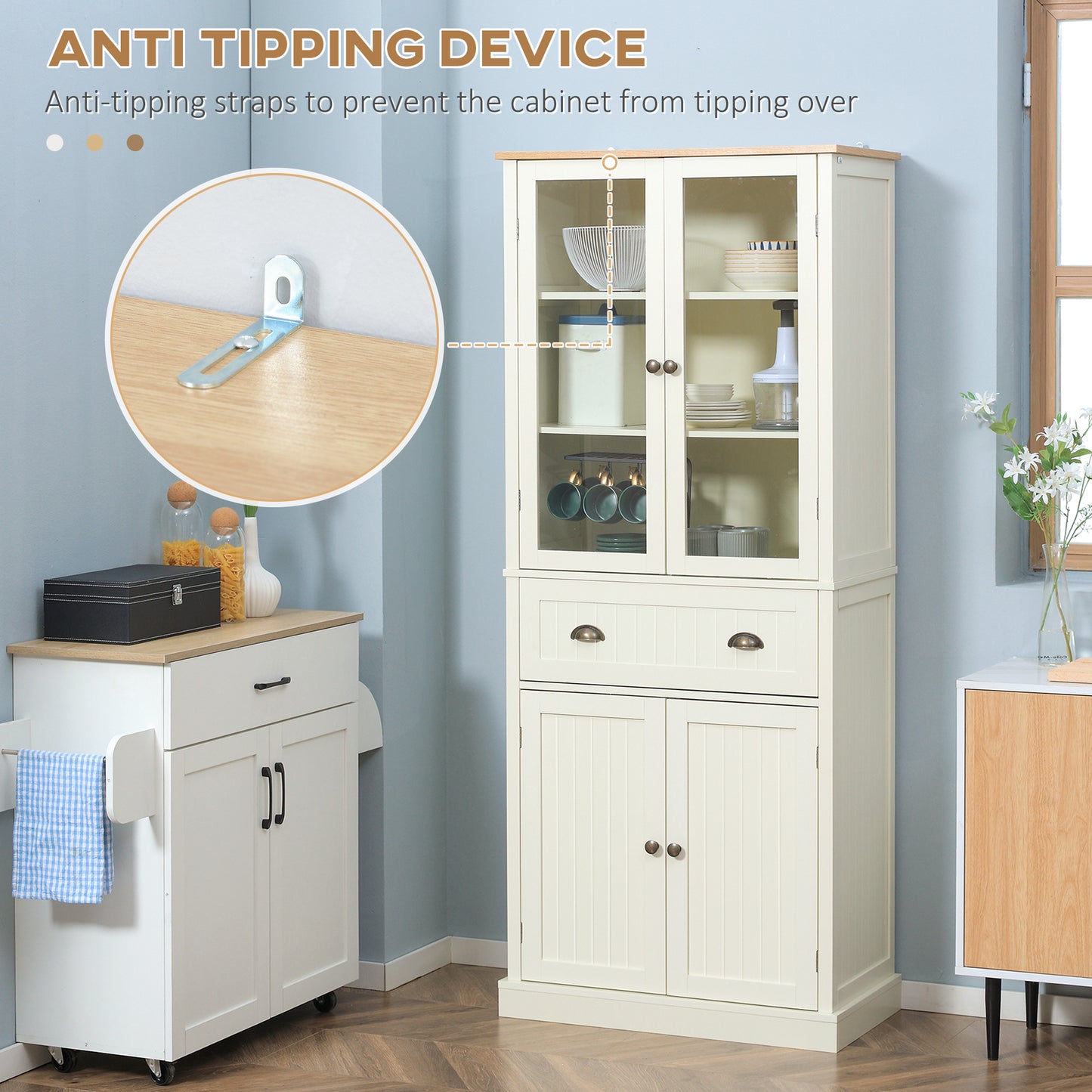 HOMCOM Freestanding Kitchen Cupboard | 5-Tier Pantry Storage Cabinet, Cream White