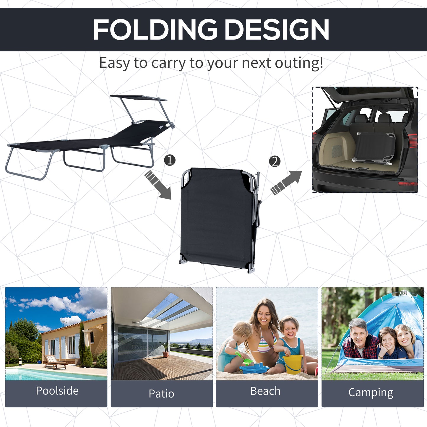 Outsunny 2-Piece Folding Sun Lounger Set | Adjustable Shade
