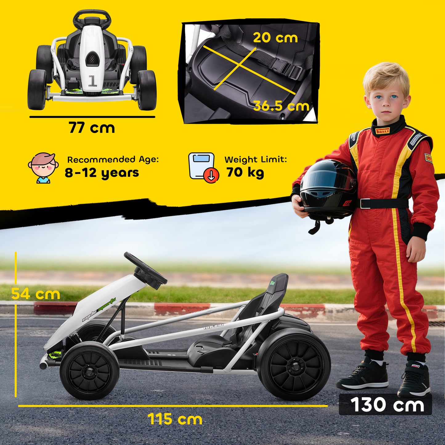 HOMCOM 24V kids electric drift go-kart in white - product view 3
