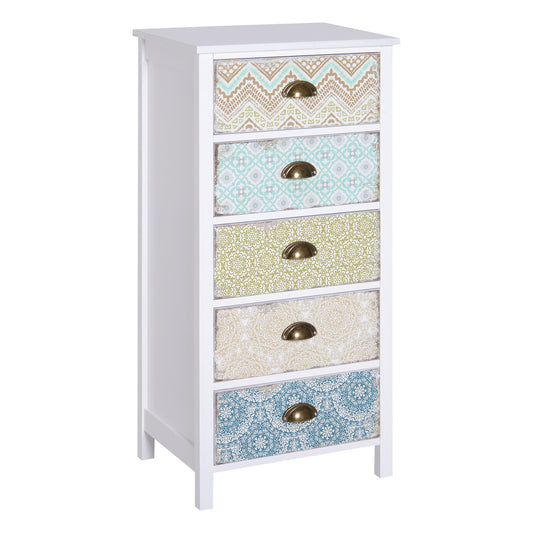 HOMCOM Vintage-Style 5-Drawer Chest – Patterned, 46cm Wide