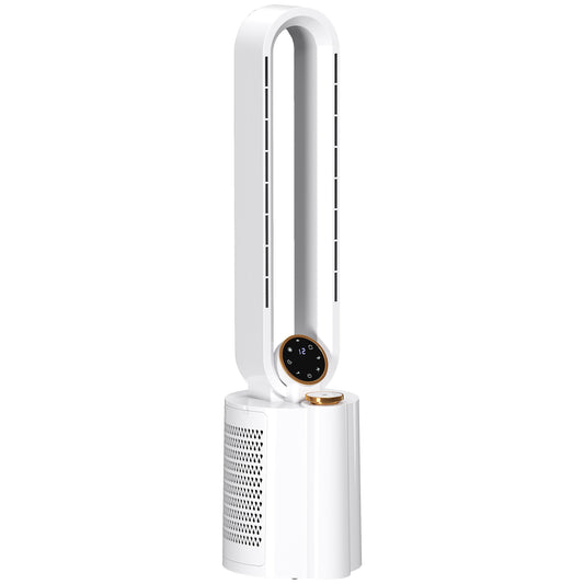 HOMCOM Bladeless Tower Fan with Humidifier & UV Sterilisation | 28dB, 12 Speeds, 90° Oscillation, 8H Timer — White