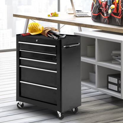 HOMCOM 5-Drawer Tool Box on Wheels | Lockable Garage Storage Cabinet, Black