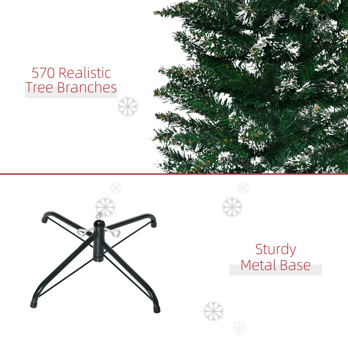 HOMCOM 6FT Artificial Snow Dipped Christmas Tree Xmas Pencil Tree Holiday Home Indoor Decoration with Foldable Black Stand, Green