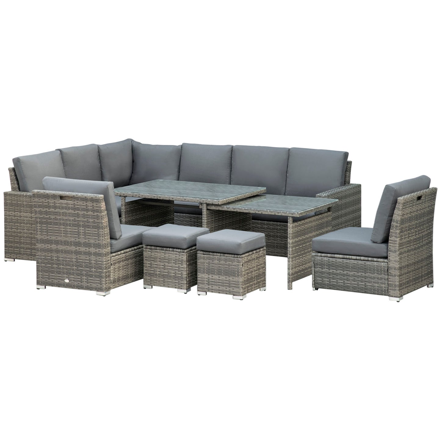 Outsunny 7-Piece Rattan Garden Sofa Set | Expanding Table, Grey