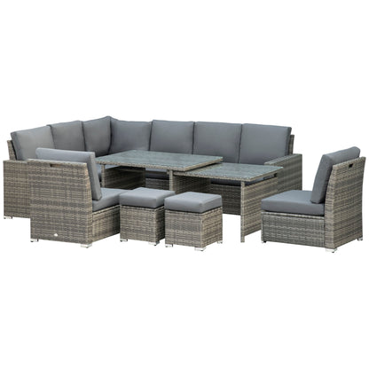 Outsunny 7-Piece Rattan Garden Sofa Set | Expanding Table, Grey