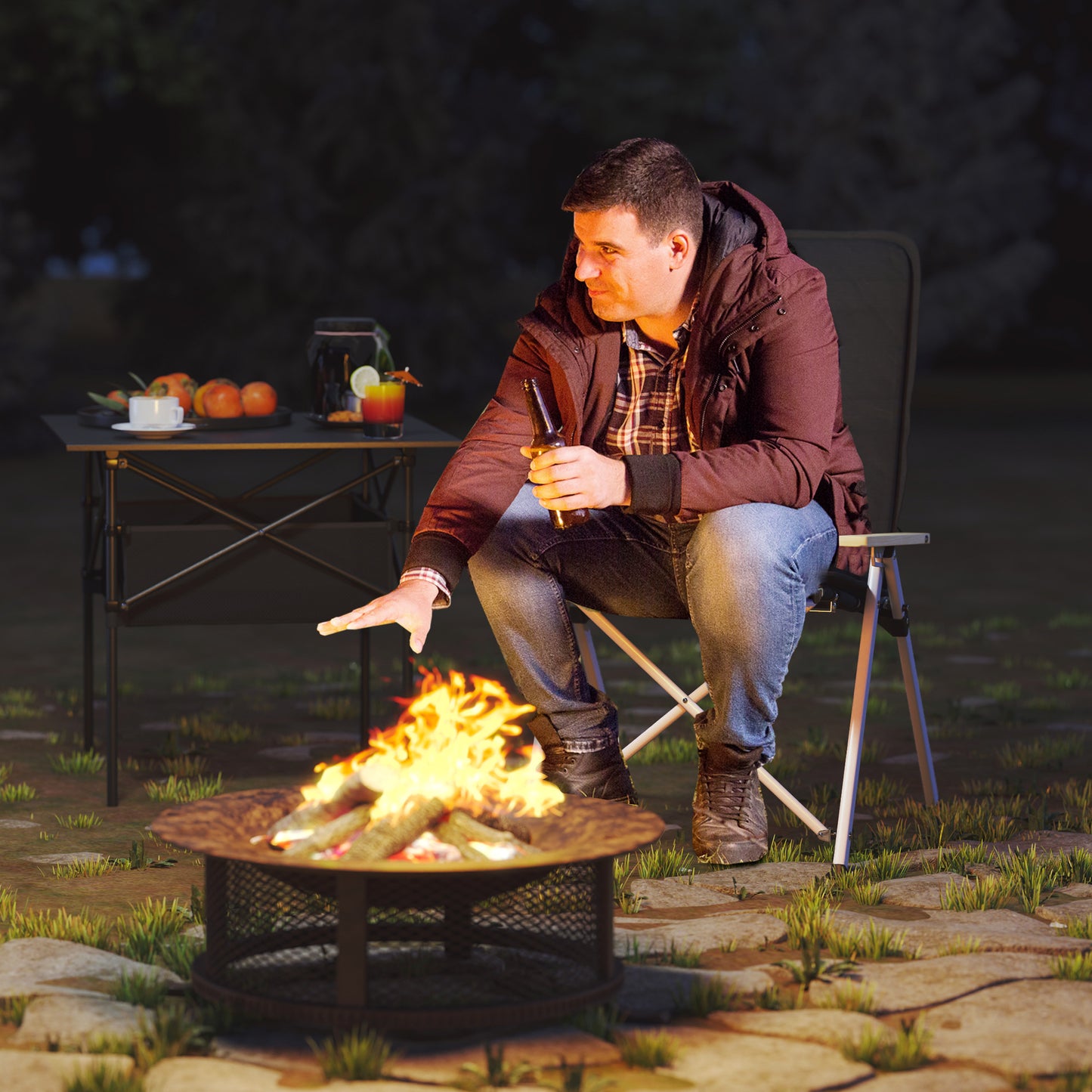 Padded high back camping chair recliner