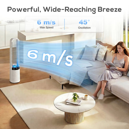HOMCOM 93cm Bladeless Tower Fan with LED Mood Light | 36dB, 6m/s, 45° Oscillation, 12H Timer, Remote — White