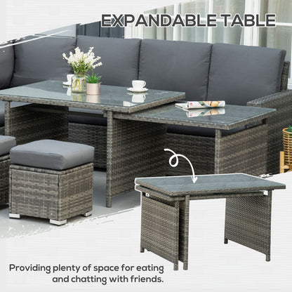Outsunny 7-Piece Rattan Garden Sofa Set | Expanding Table, Grey