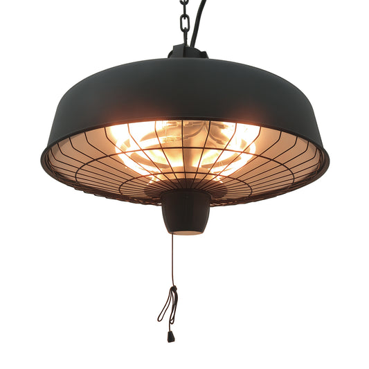 Outsunny Adjustable Power 1000/2500W Infrared Halogen Electric Patio Light Heater, Ceiling Hanging Mount -Black