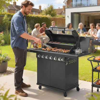 Outsunny six plus one burner gas barbecue grill in black - product view 2