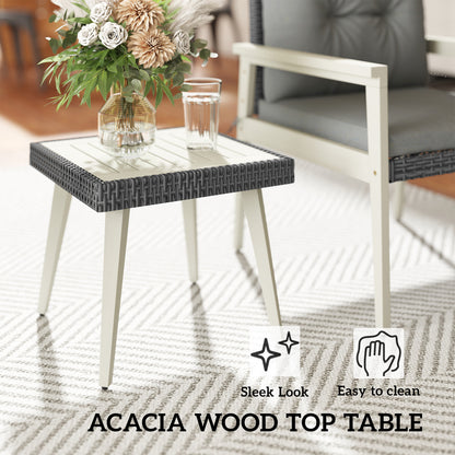 Outsunny 5-Piece Rattan Patio Set | Wood-Top Table