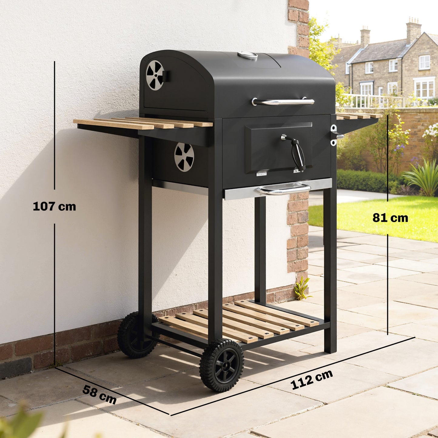 Outsunny Adjustable Charcoal BBQ Grill & Smoker with Warming Rack - Black