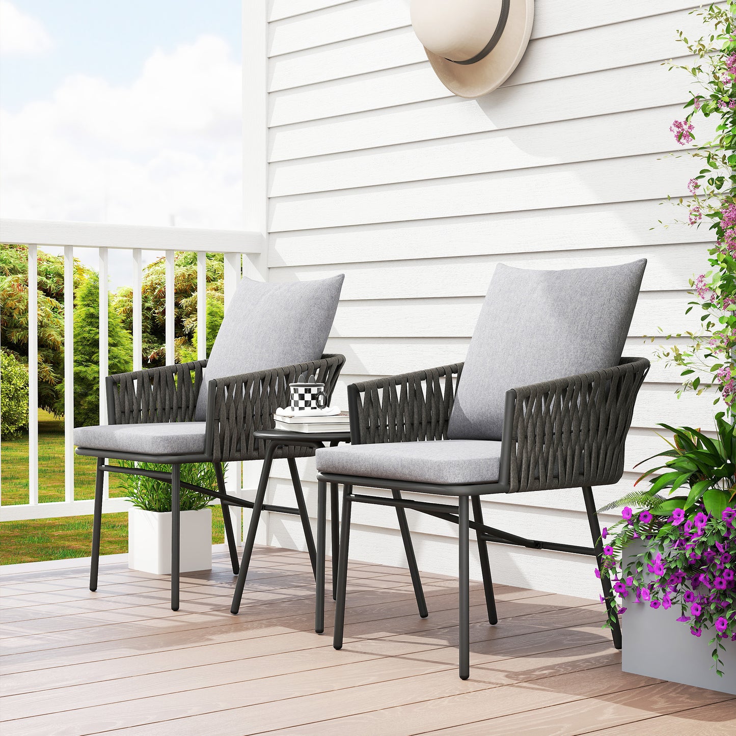 Outsunny 3-Piece Rattan Bistro Set | Garden Table & Chairs