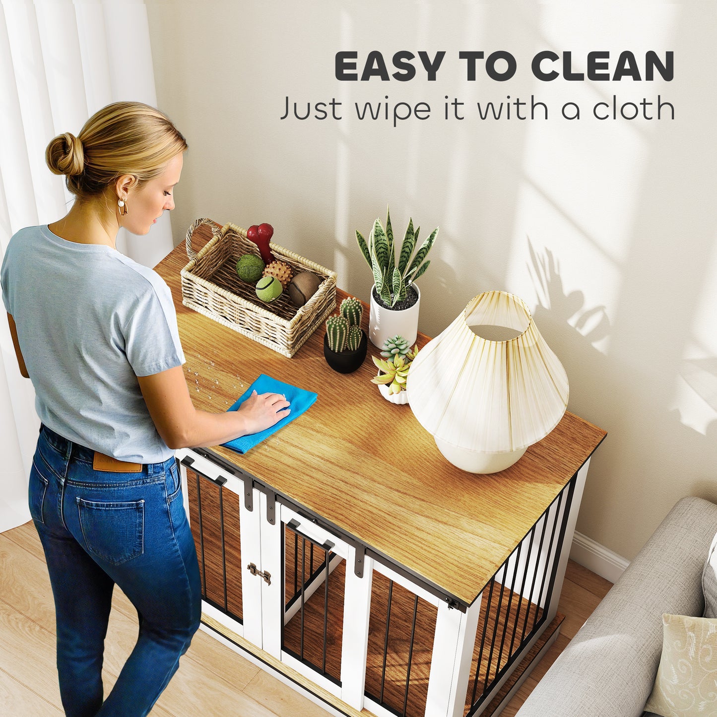 PawHut Dog Crate Furniture | Double Dog Cage with Divider, White