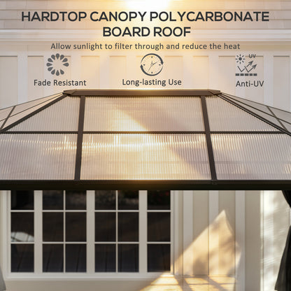 Outsunny 3.6 x 4m Hardtop Gazebo | Polycarbonate Roof, Curtains & Netting