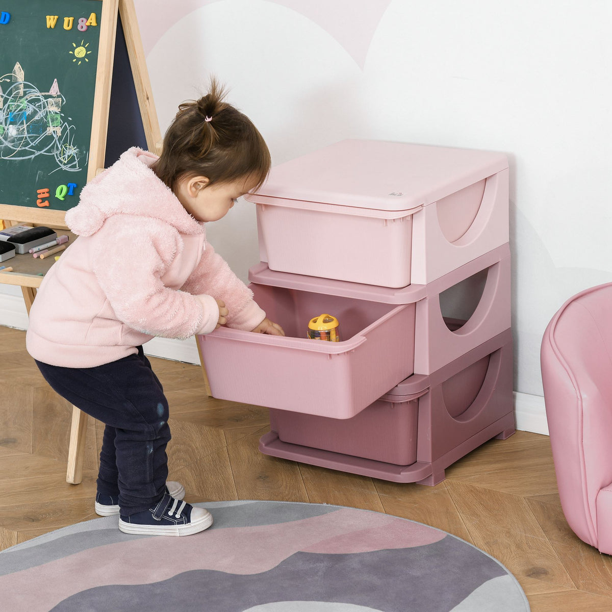 HOMCOM 3 Drawers Plastic Kids Storage Units, 3 Tier Children Toy Chest for Nursery, Playroom, Bedroom, Pink