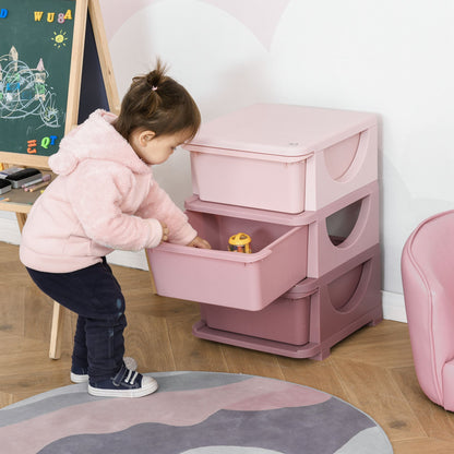 HOMCOM 3 Drawers Plastic Kids Storage Units, 3 Tier Children Toy Chest for Nursery, Playroom, Bedroom, Pink