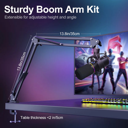 XLR/USB Dynamic Microphone Kit, PC Microphone for Streaming, Podcasting, Gaming, RGB, Mute and Noise Cancelling Function, Volume