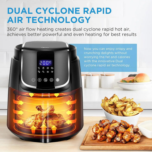 Midea 4L Touch Control Air Fryer with Digital Display – 8 Presets, 360° Air Flow Heating System, Detachable Basket – Oil-Free Cooking for Healthier Meals