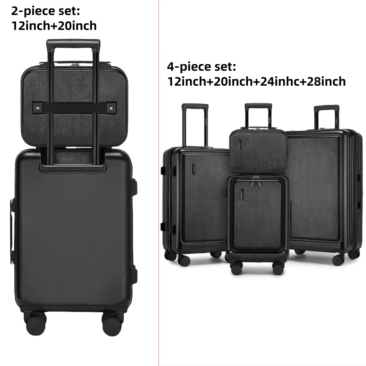 Kono Hardshell Luggage Set | ABS+PC Lightweight, TSA Lock, 4 Spinner Wheels — 2-Piece or 4-Piece, Navy, Grey, Black or Burgundy
