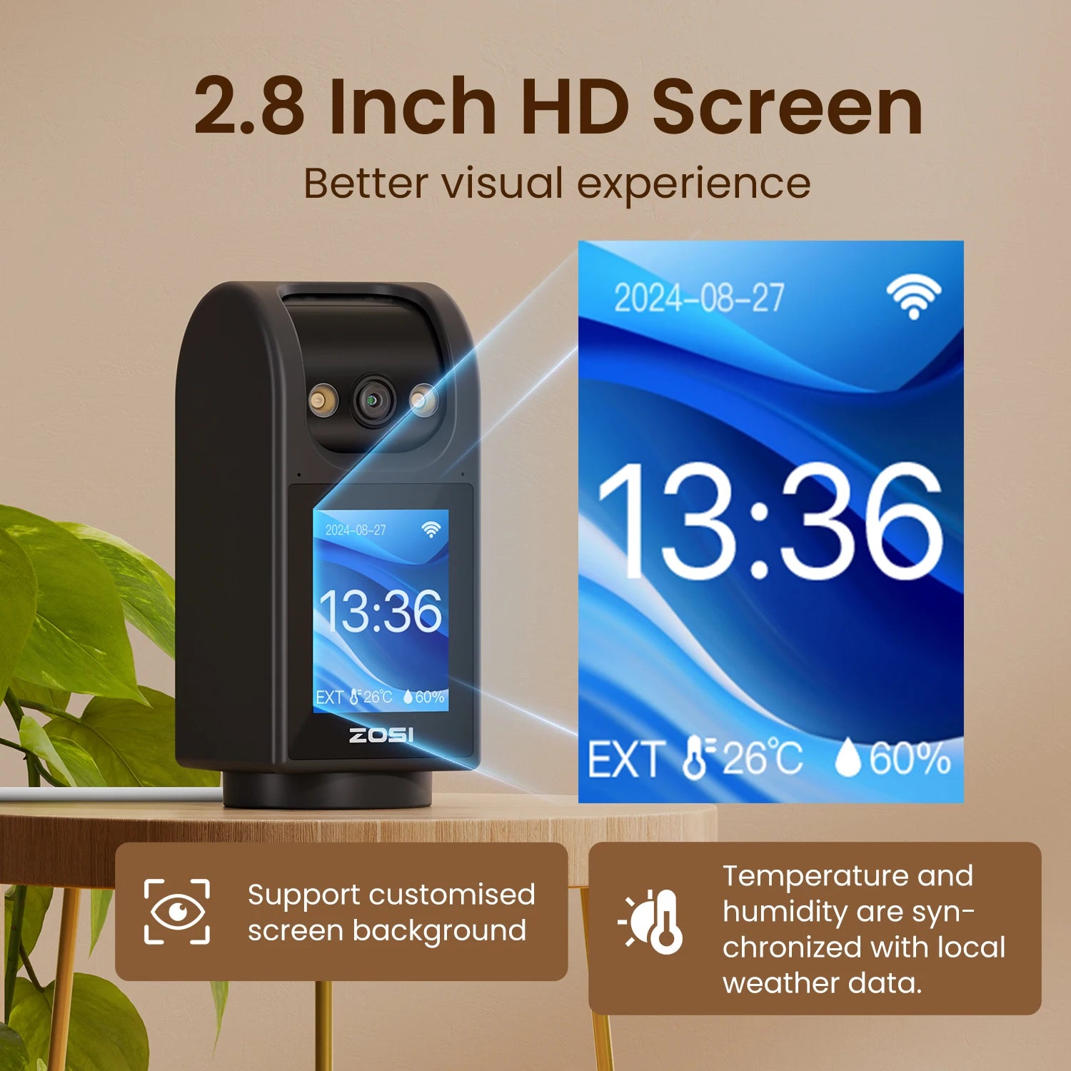 ZOSI C520M 4MP Indoor Smart Security Camera with 2.8’’ HD Screen Two-Way Video Calling 360° Pan Tilt AI Motion