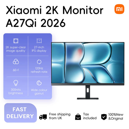 Xiaomi A27Qi 2026 27" 2K IPS Monitor | 2560×1440, 120Hz, 6ms, DC Dimming, 178° View — UK Plug