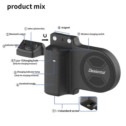 Magnetic Selfie Phone Tripod Mount with Bluetooth Detachable Remote – Anti-Shake Tripod Grip Holder & Camera Handle for iPhone & Android | TikTok Video & Vlogging Stabiliser