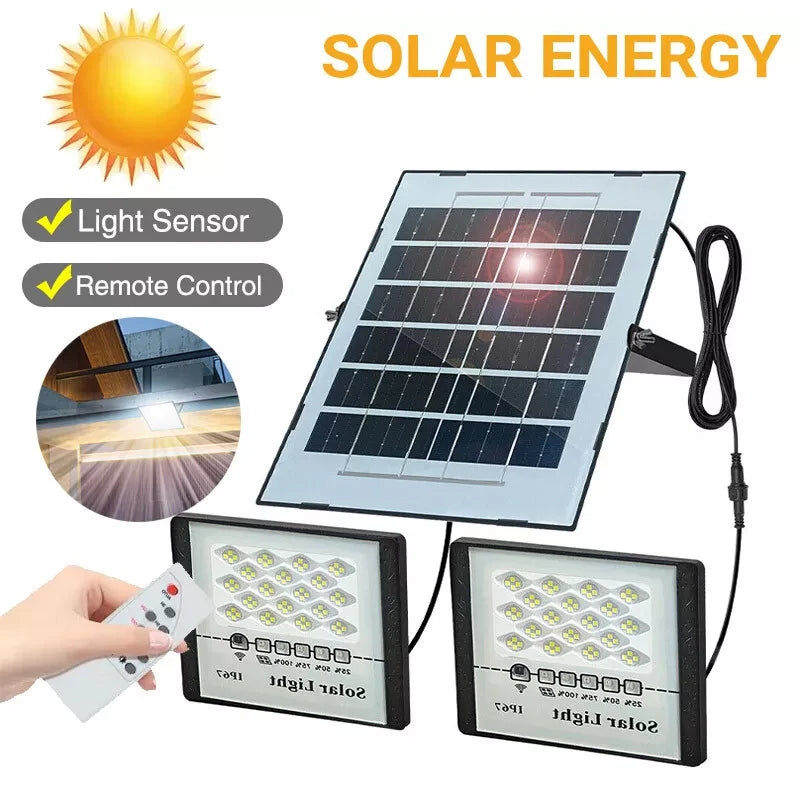 144LED Solar Light High bright 2 Head Flood Light Waterproof IP67 Outdoor Garden Wall Light With Aluminum Solar Panel For Garden