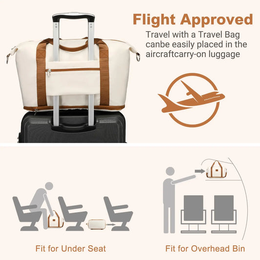 British Traveller Women's Large Expandable Weekender Overnight Duffel Bag with Toiletry Bag