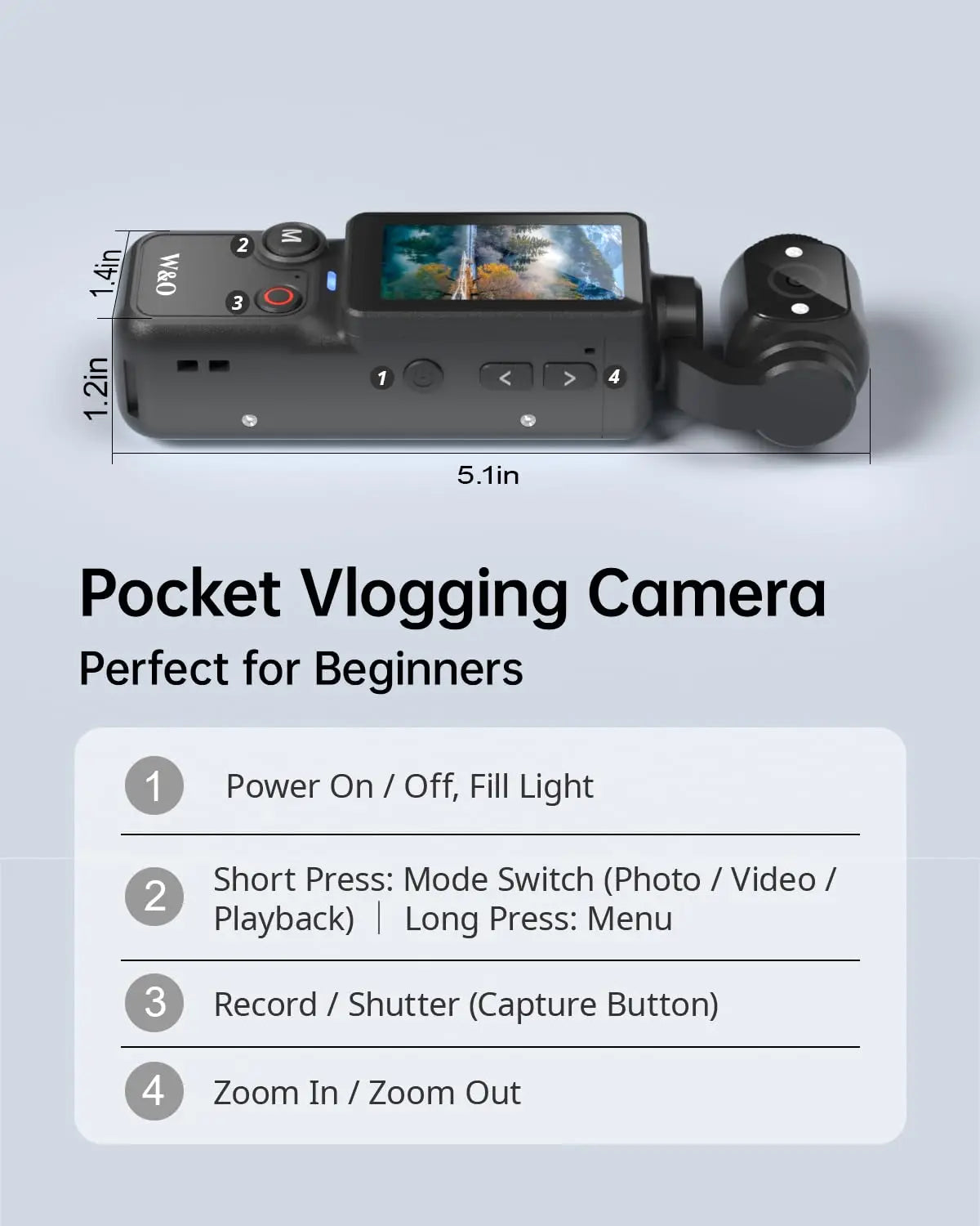 4K Portable Vlog Camera | 180° Rotatable Lens, 1.9" HD Screen, Built-in Fill Light & 2000mAh Battery — Black / White