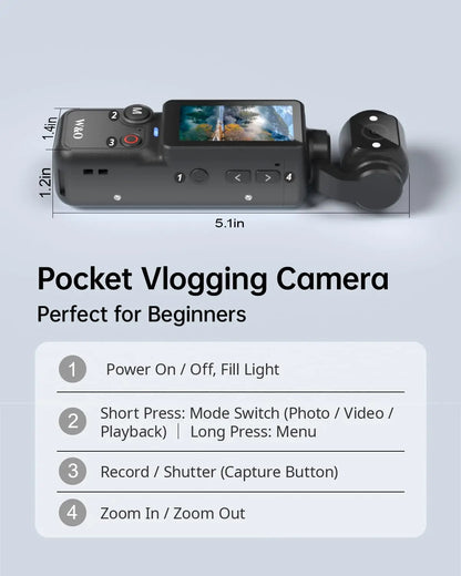 4K Portable Vlog Camera | 180° Rotatable Lens, 1.9" HD Screen, Built-in Fill Light & 2000mAh Battery — Black / White