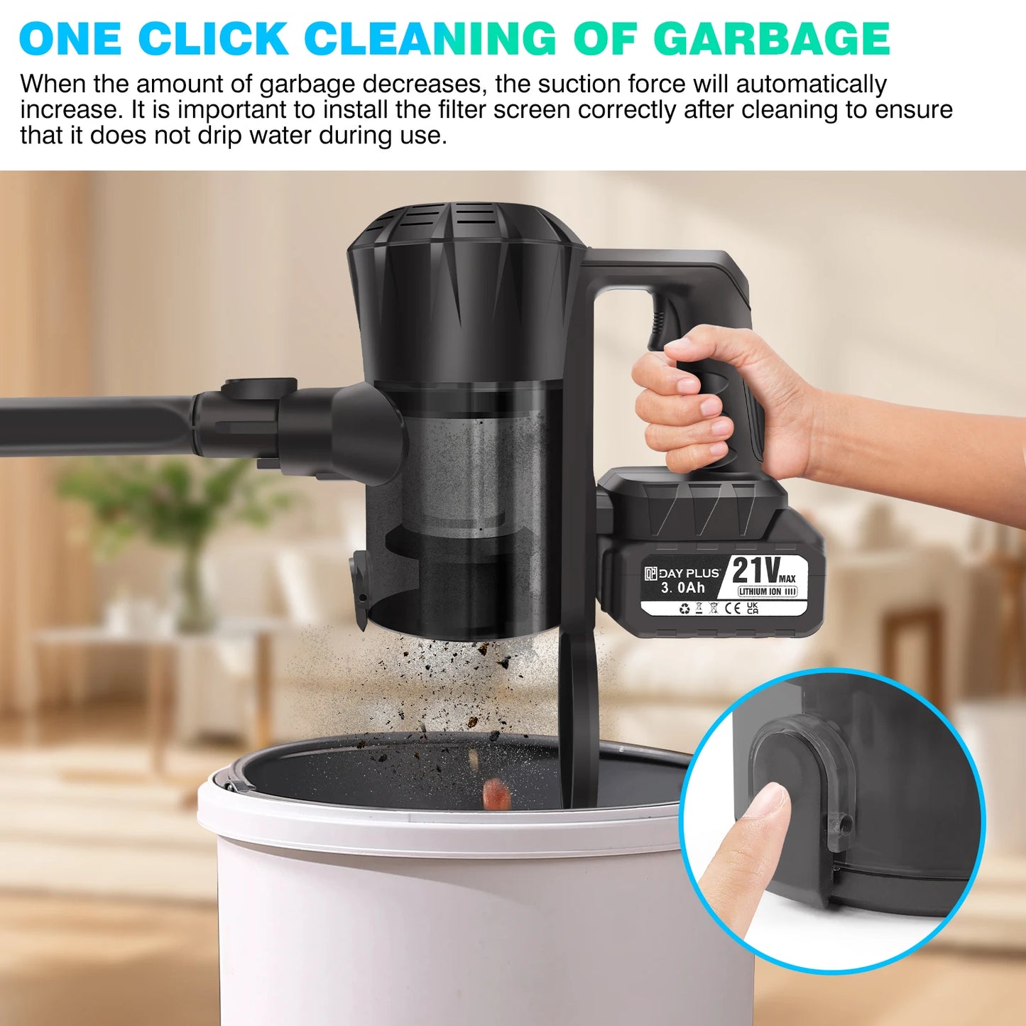 Cordless Vacuum Cleaner,Wall Hanging Stick Vacuum Cleaner 17KPA Pet Hoover Vacuum Cleaner with Tangle-Free Brush,3000mAh Battery