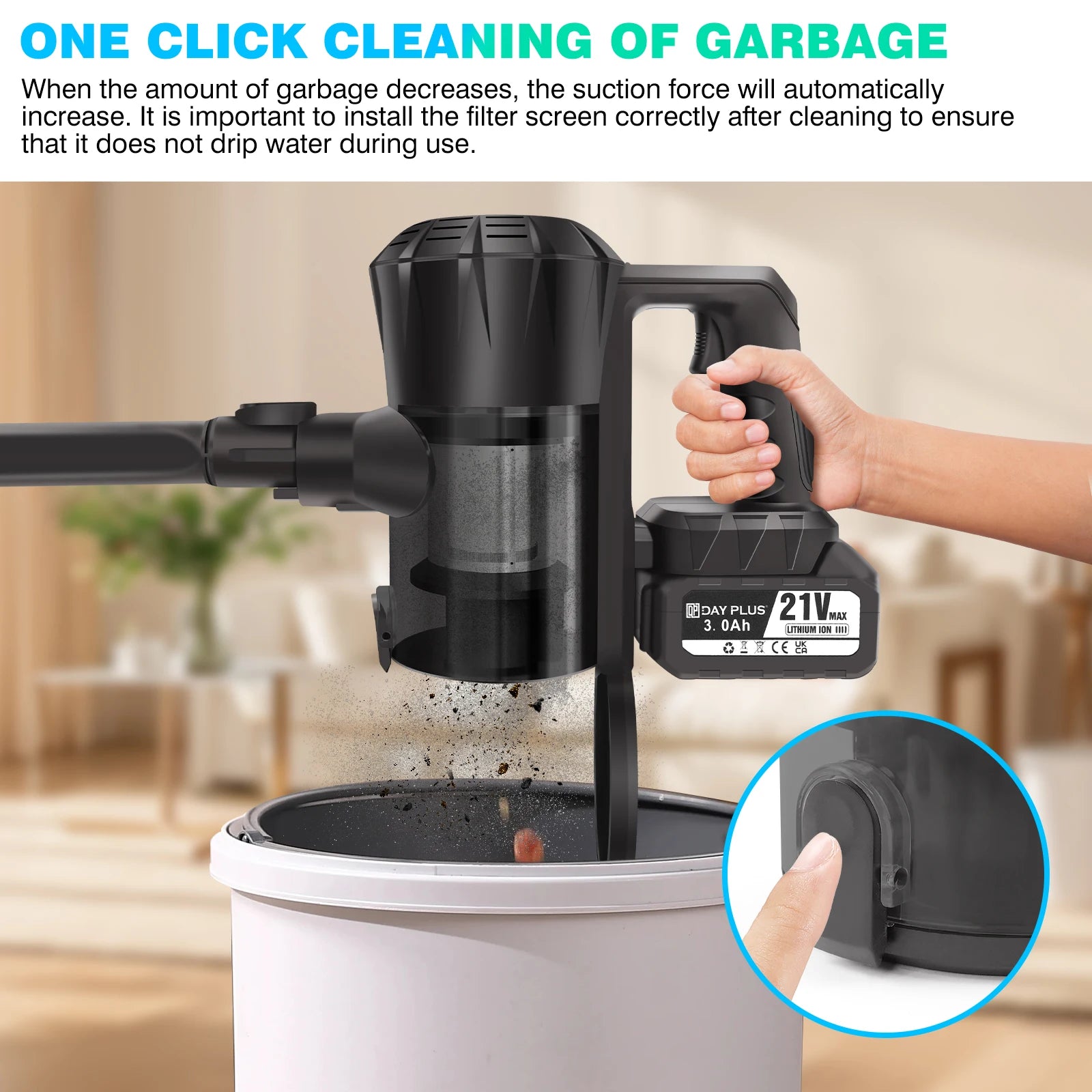 Cordless Vacuum Cleaner,Wall Hanging Stick Vacuum Cleaner 17KPA Pet Hoover Vacuum Cleaner with Tangle-Free Brush,3000mAh Battery