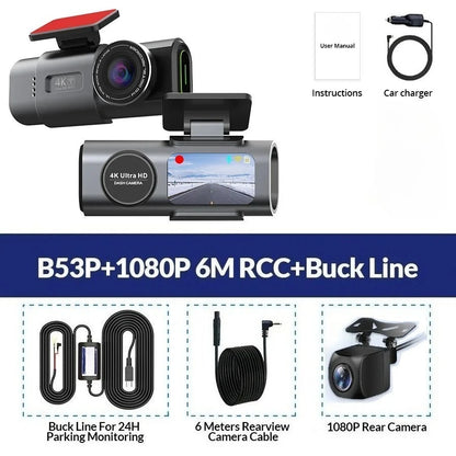 Dash Cam 4K UHD Recording Car Camera DVR Night Vision Video Recorder Built-In Wi-Fi Support GPS 24H Parking