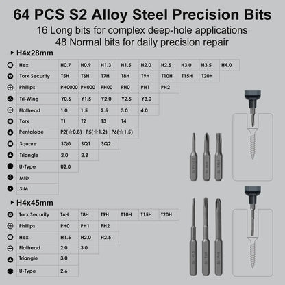Precision Electric Screwdriver Set 68 in 1 Cordless 64 S2 Precision Drill Bits 5 Torque Settings LED Hand Repair Tool