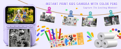 DIAMOOKY Kids Digital Camera - 32MP Instant Print Camera with 3.0 LCD Screen & Creative Kit - Perfect Gift for Ages 6-12