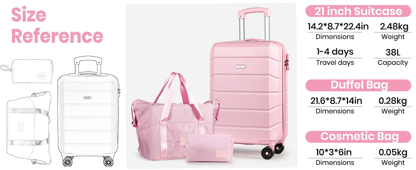 20" Hardshell Carry-On Suitcase | ABS Lightweight, TSA Lock, 4 Spinner Wheels, Cabin-Approved — Pink or Beige
