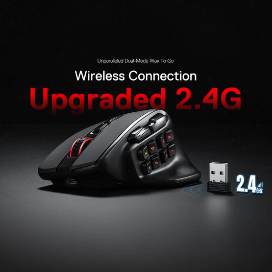 Redragon M811 PRO Wireless MMO Gaming Mouse | 26,000 DPI, 15 Programmable Buttons, 10 Side Macro Keys, RGB, 80-Hour Battery