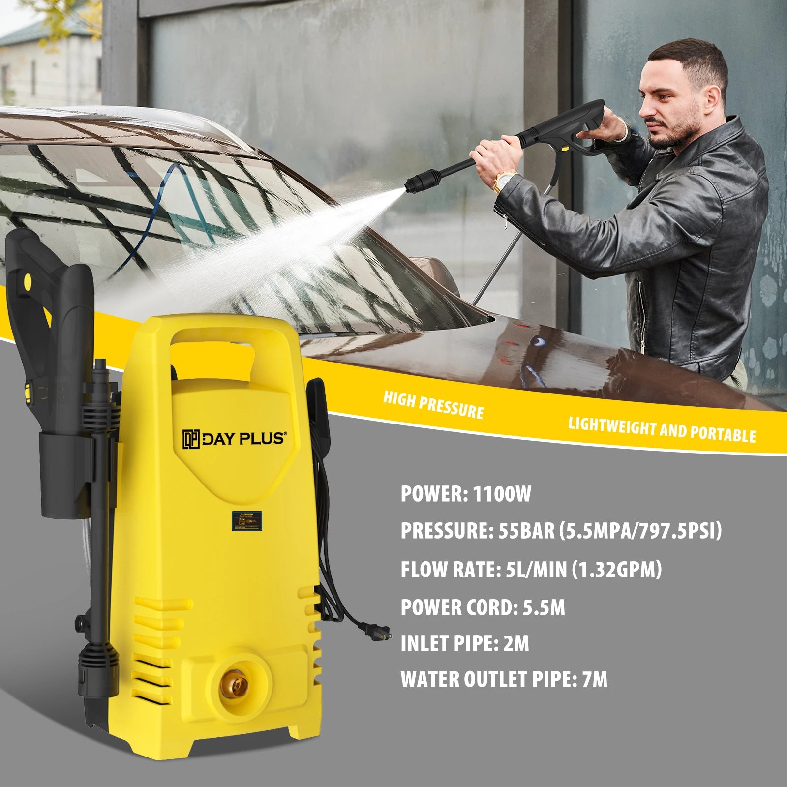 1800W Portable Electric Pressure Washer – 5000PSI Jet Cleaner with Adjustable 3-in-1 Nozzle for Car Patio Driveway