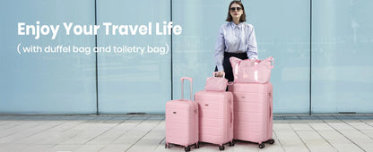 5-Piece ABS Hardshell Luggage Set | TSA Lock, 4 Spinner Wheels, Lightweight Trolley — Pink or Beige