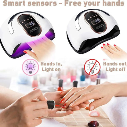 450W Professional LED UV Nail Lamp - Motion Sensor Fast Gel Polish Dryer for UK Salons & Home Use