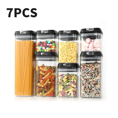 【Lifeideas】7Pcs Airtight Food Storage Containers with Clasp Lids Plastic Clear Jars with Easy Lock Lid Kitchen Pantry Organize