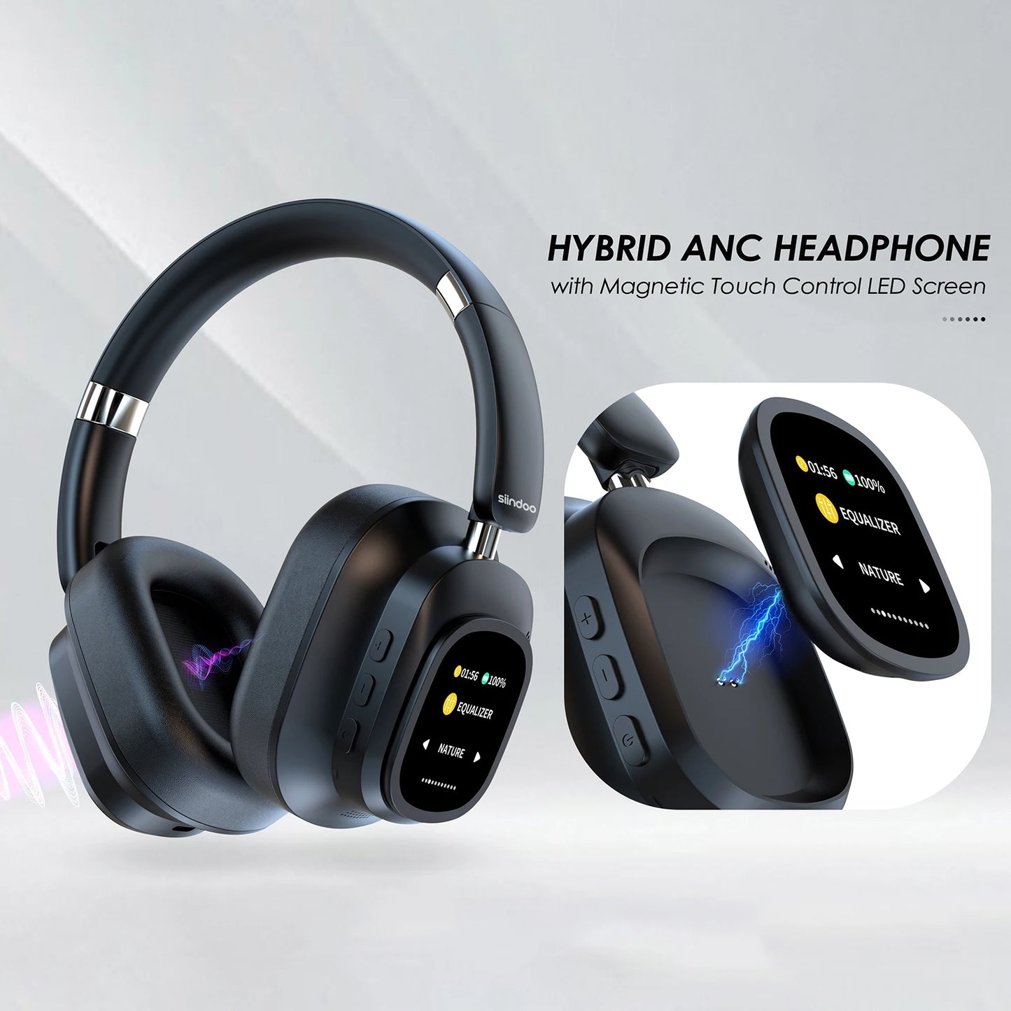Siindoo JH-ANC930Plus Hybrid Wireless Headphone Active Noise Cancelling Headphones With Multi Magnetic Touch Control