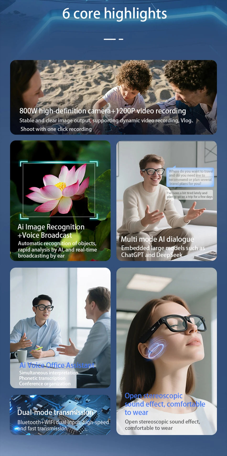 Blackview BV100 AI Smart Glasses | 8MP Camera, Bluetooth Calls, AI Translator & Voice Assistant — Sunglasses or Anti-Blue Light