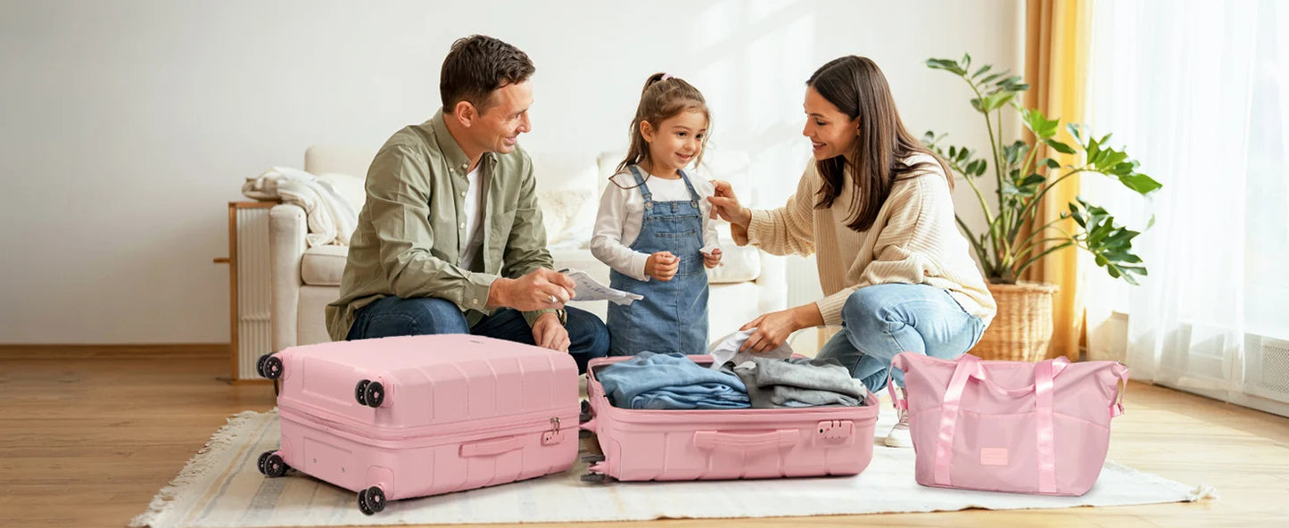 5-Piece ABS Hardshell Luggage Set | TSA Lock, 4 Spinner Wheels, Lightweight Trolley — Pink or Beige