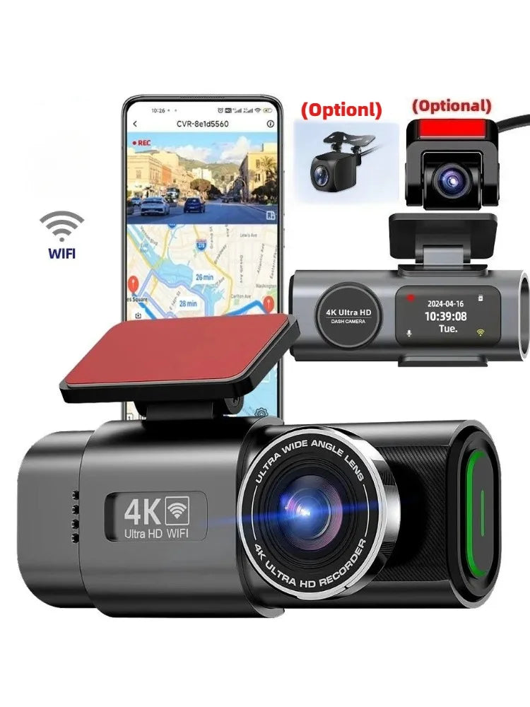Dash Cam 4K UHD Recording Car Camera DVR Night Vision Video Recorder Built-In Wi-Fi Support GPS 24H Parking
