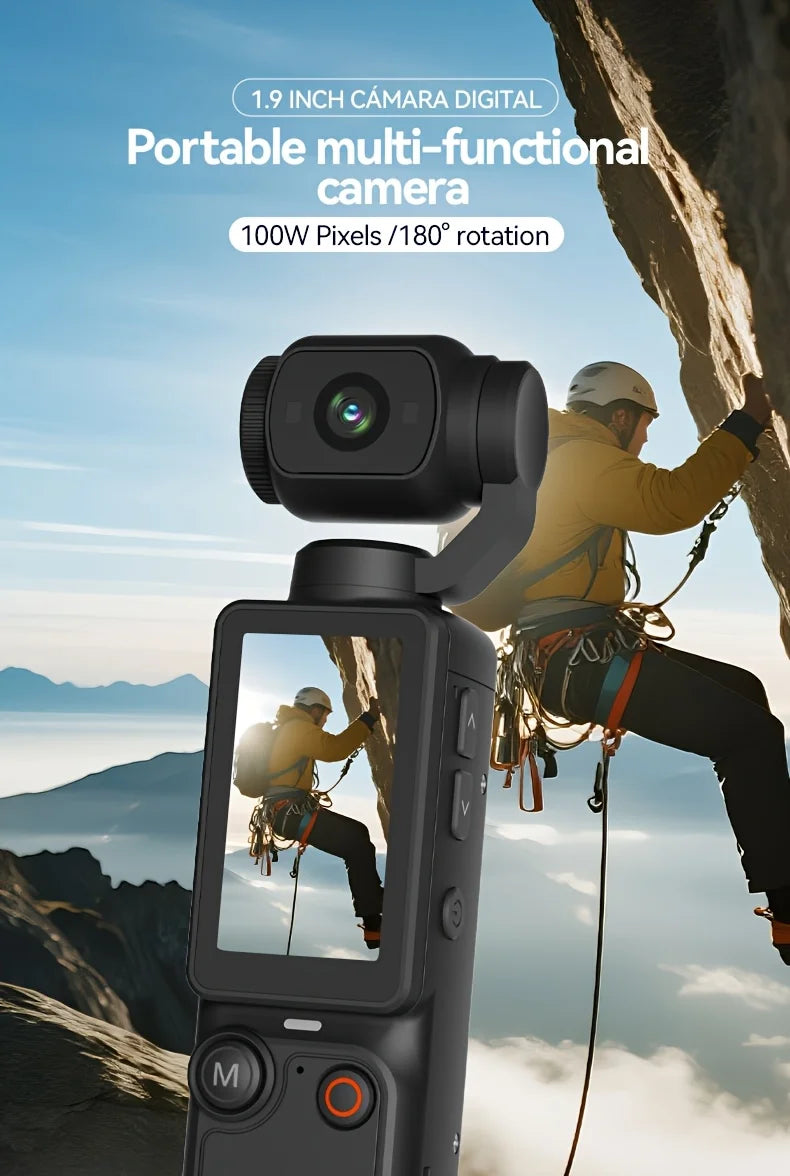 4K Portable Vlog Camera | 180° Rotatable Lens, 1.9" HD Screen, Built-in Fill Light & 2000mAh Battery — Black / White
